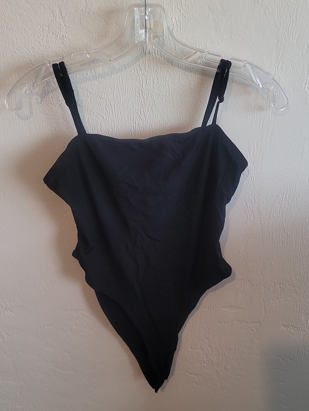 Shein Black One-Piece Top /Bodysuit - Classic Solid Ribbed With High Sides.